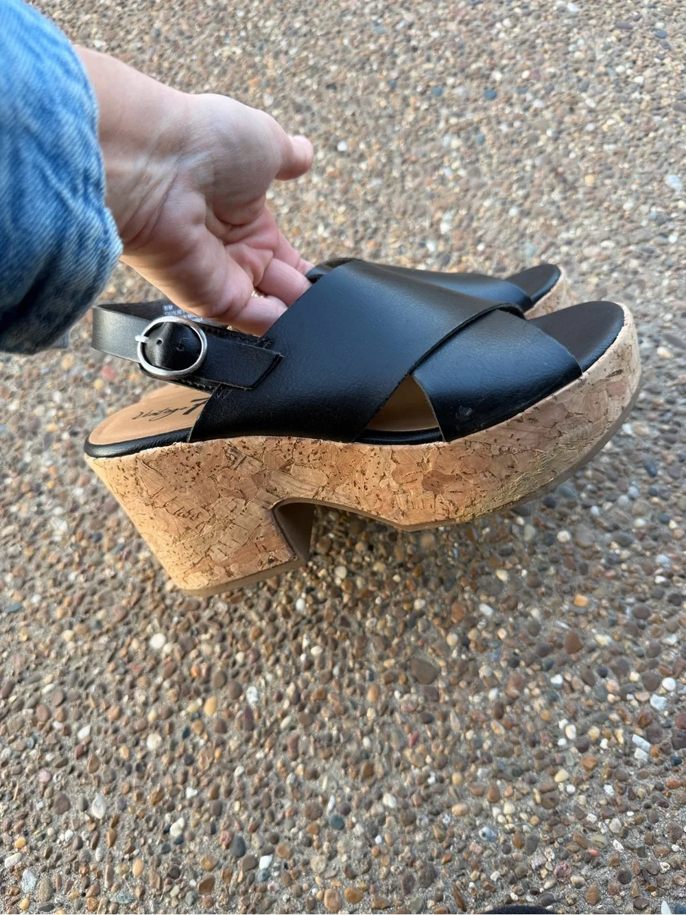 Vintage 7 Eight Crisscross Slingback Wedge Sandals with Cork-Style Wedge